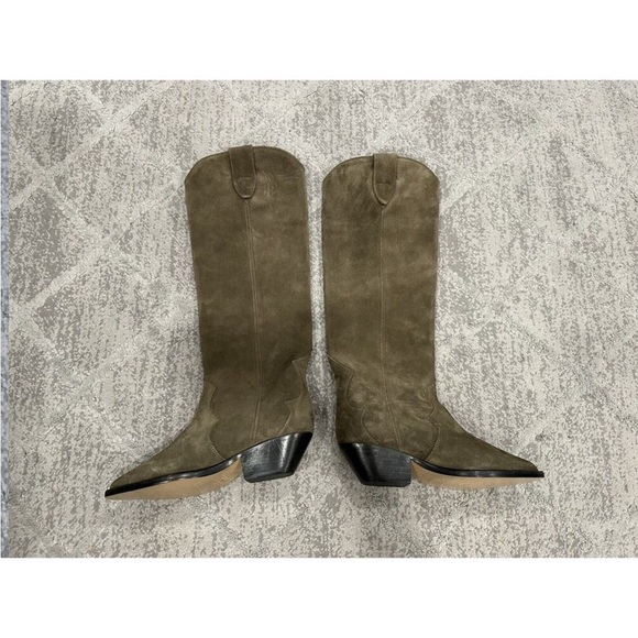 Isabel Marant Denvee Suede Western Knee High Tall Boots Khaki EU 35 - Picture 5 of 6